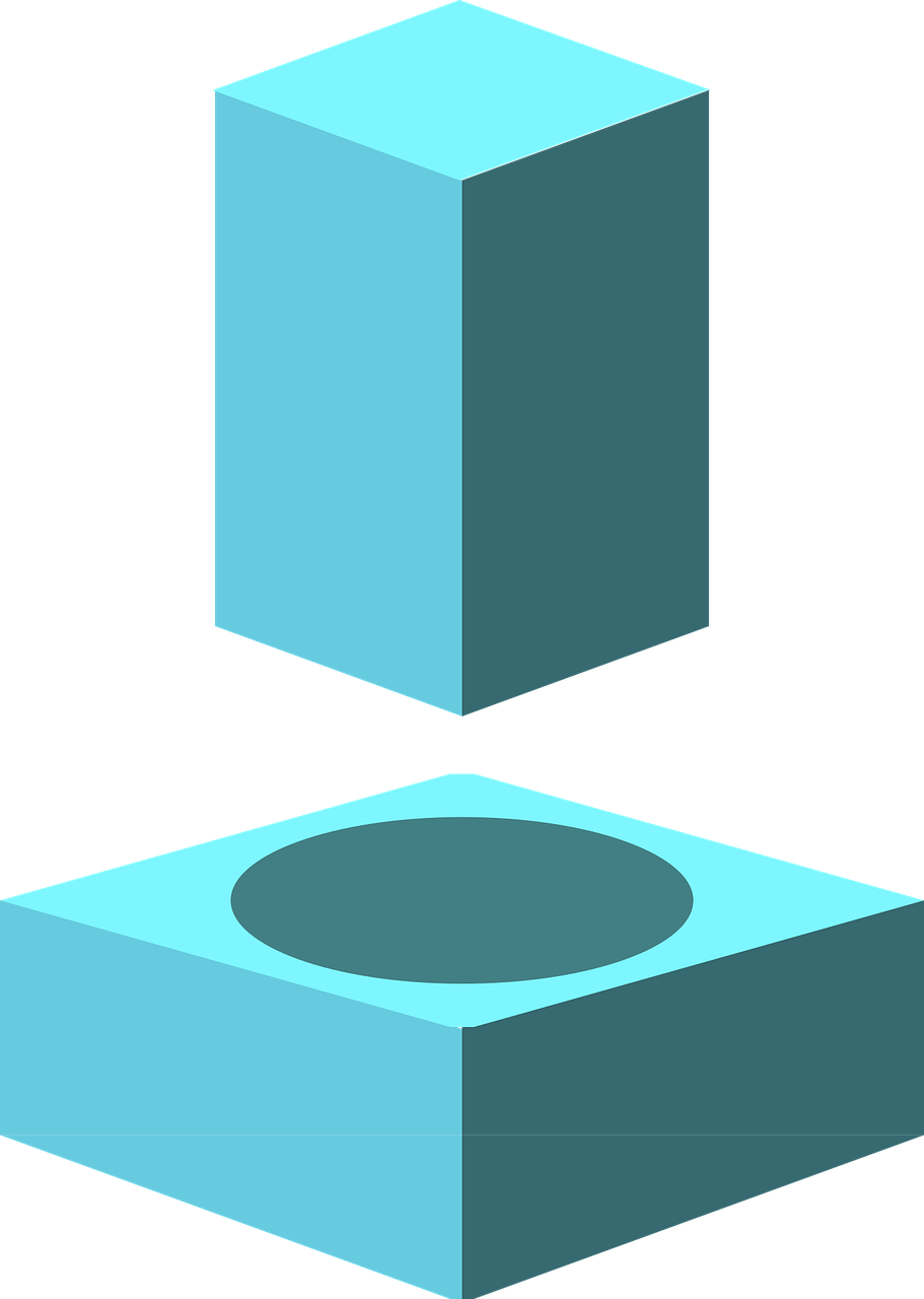 A square peg hovering above a round hole.