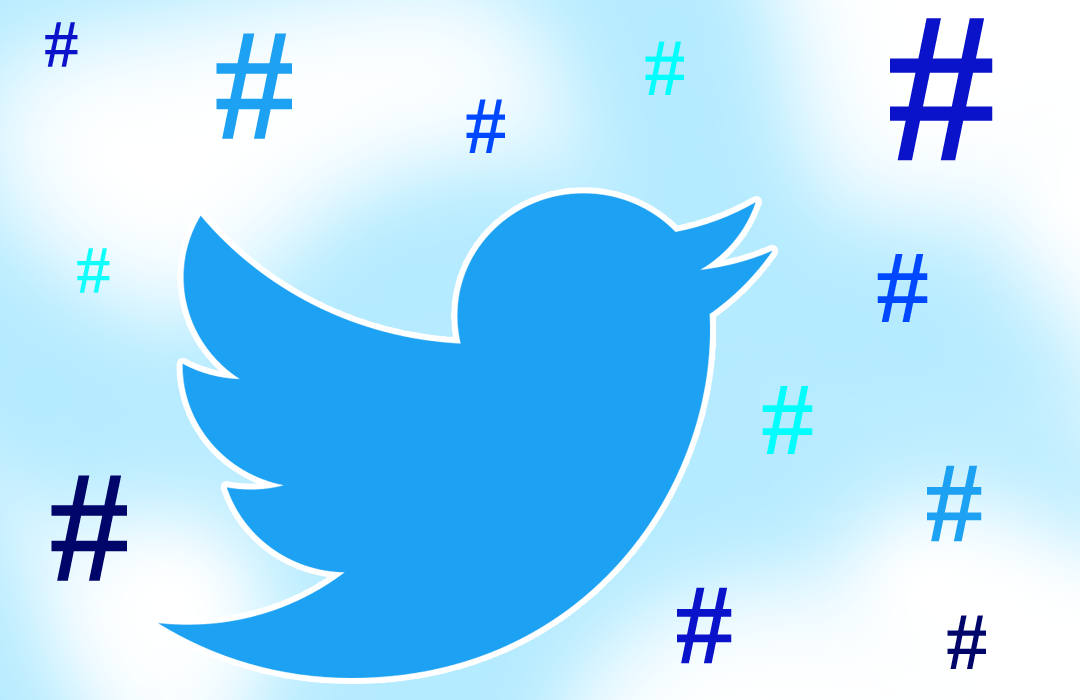 Twitter logo and hashtags